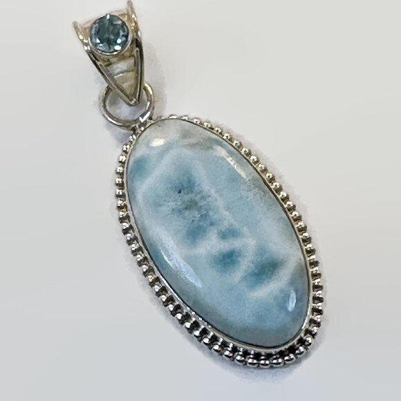 Larimar Pendant, Blue Topaz, Sterling Silver,  2" Long, Dolphin Stone - Picture 2 of 4